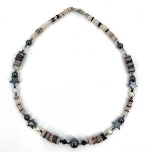 Gray Cream Neutral Star Beaded Longer Bracelet Costume Jewelry